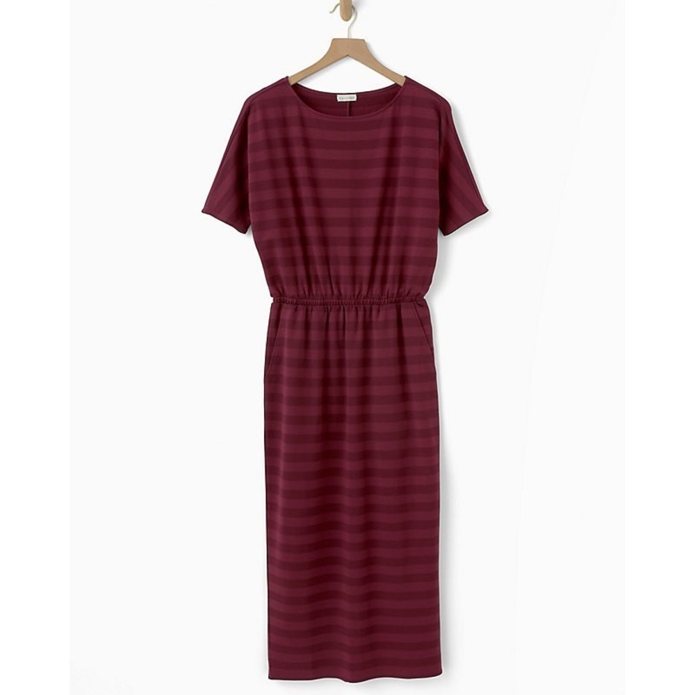 Women's Garnet Hill Soft Stripe Midi Dress Burgundy Size XS